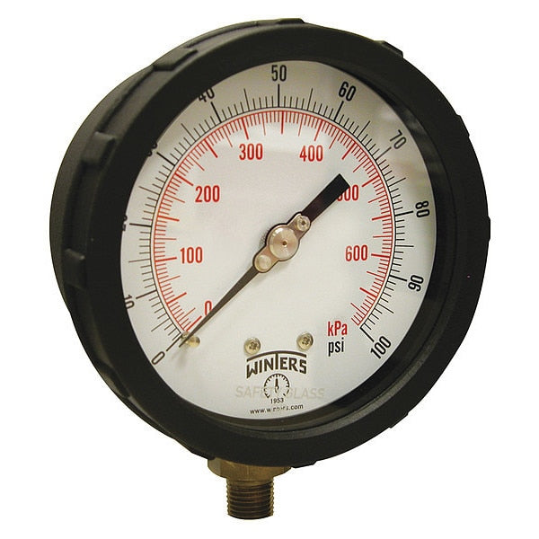 Pressure Gauge, 0 to 100 psi, 1/4 in MNPT, Black