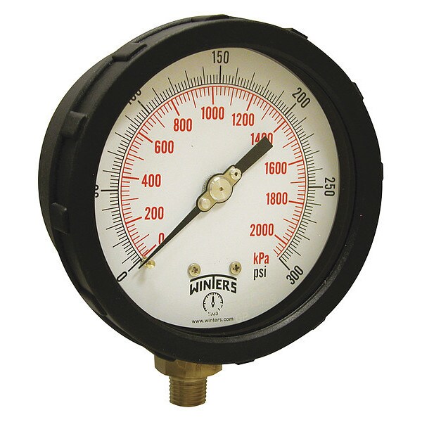 Pressure Gauge, 0 to 300 psi, 1/4 in MNPT, Black