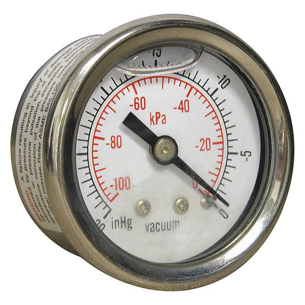 Vacuum Gauge, -30 to 0 in Hg, 1/8 in MNPT