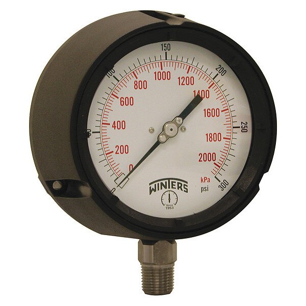 Pressure Gauge, 0 to 300 psi, 1/2 in MNPT, Black