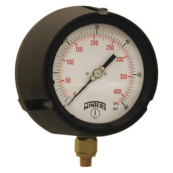 Pressure Gauge, 0 to 60 psi, 1/4 in MNPT, Black