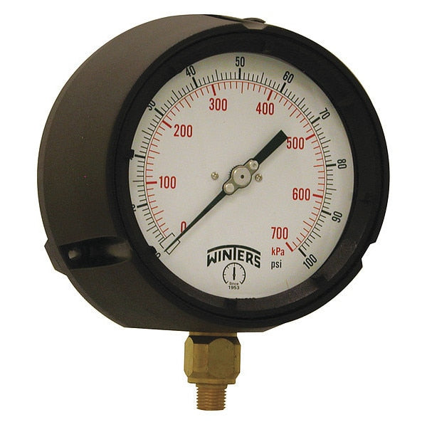 Pressure Gauge, 0 to 100 psi, 1/4 in MNPT, Black