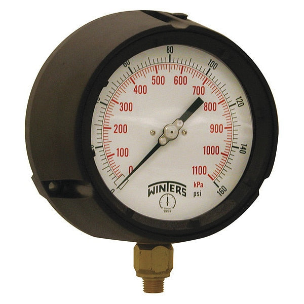 Pressure Gauge, 0 to 160 psi, 1/4 in MNPT, Black
