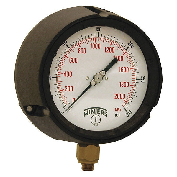 Pressure Gauge, 0 to 300 psi, 1/4 in MNPT, Black