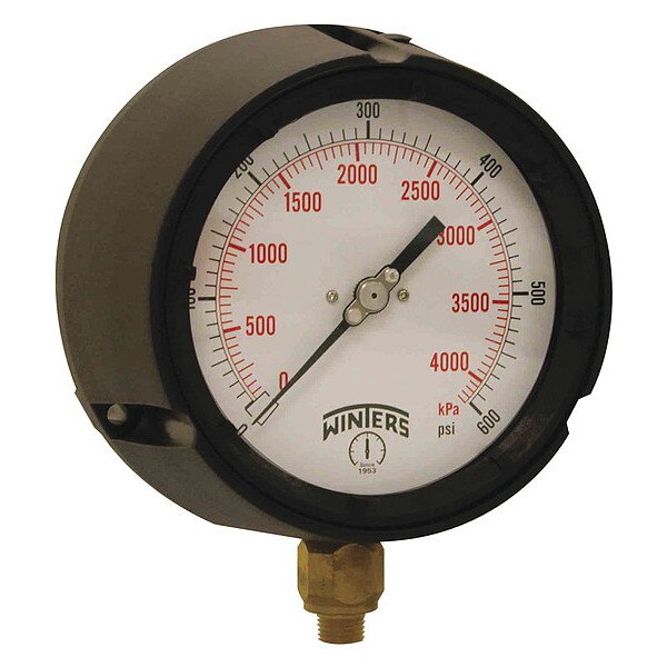 Pressure Gauge, 0 to 600 psi, 1/4 in MNPT, Black
