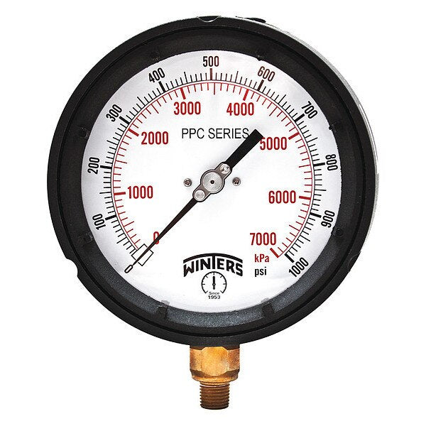 Pressure Gauge, 0 to 1000 psi, 1/4 in MNPT, Black