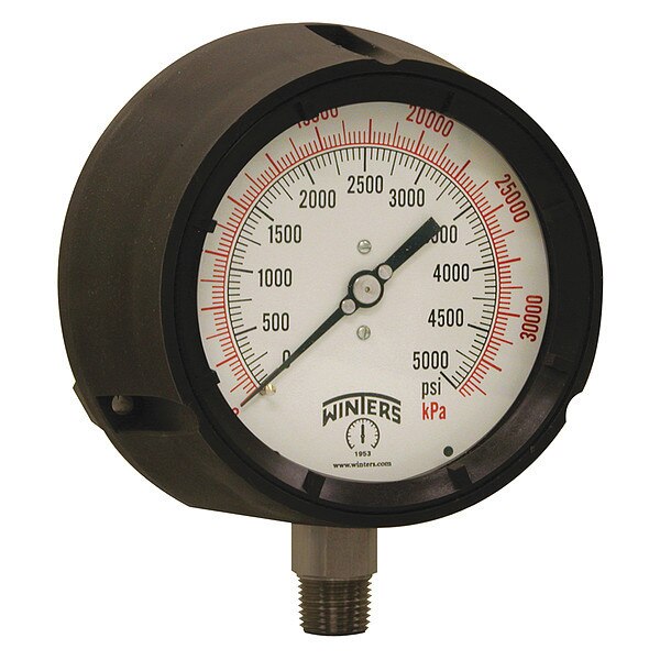 Pressure Gauge, 0 to 5000 psi, 1/2 in MNPT, Black