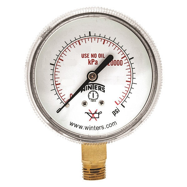Pressure Gauge, 0 to 60 psi, 1/4 in MNPT, Brass