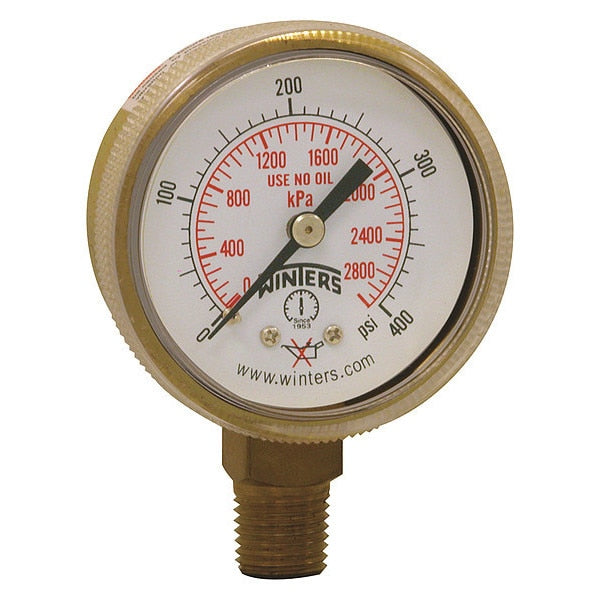 Pressure Gauge, 0 to 400 psi, 1/4 in MNPT