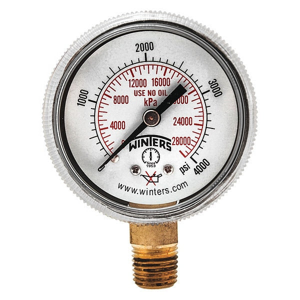 Pressure Gauge, 0 to 4000 psi, 1/4 in MNPT, Brass