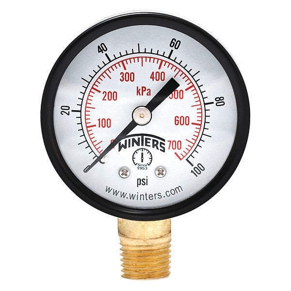 Pressure Gauge, 0 to 100 psi, 1/4 in MNPT, Black