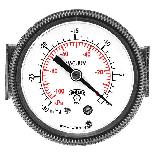 Vacuum Gauge, -30 to 0 in Hg, 1/4 in MNPT, Black