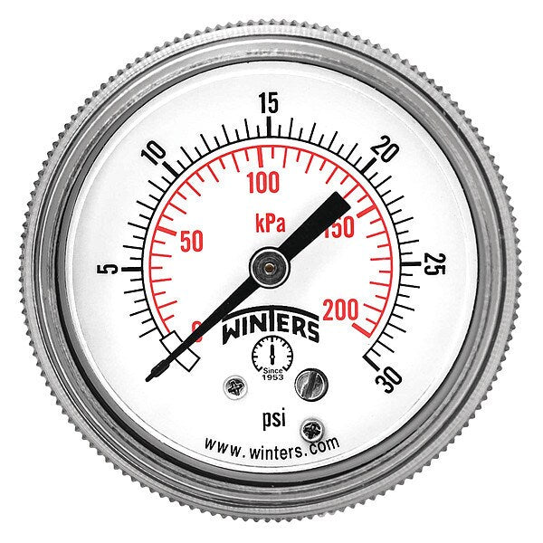 Pressure Gauge, 0 to 30 psi, 1/4 in MNPT, Black