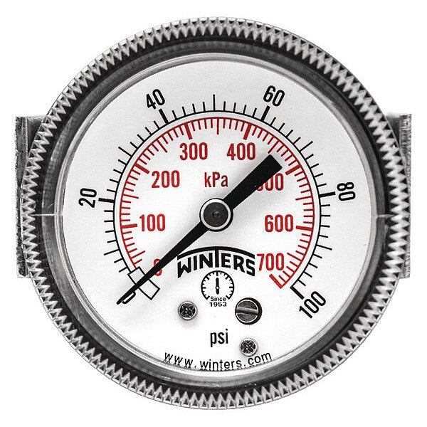 Pressure Gauge, 0 to 100 psi, 1/4 in MNPT, Black