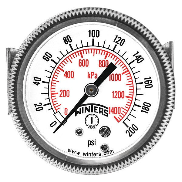 Pressure Gauge, 0 to 200 psi, 1/4 in MNPT, Black