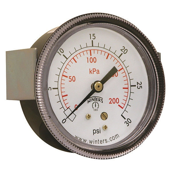 Pressure Gauge, 0 to 30 psi, 1/4 in MNPT, Black