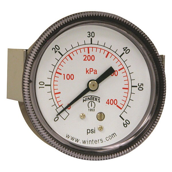 Pressure Gauge, 0 to 60 psi, 1/4 in MNPT, Black
