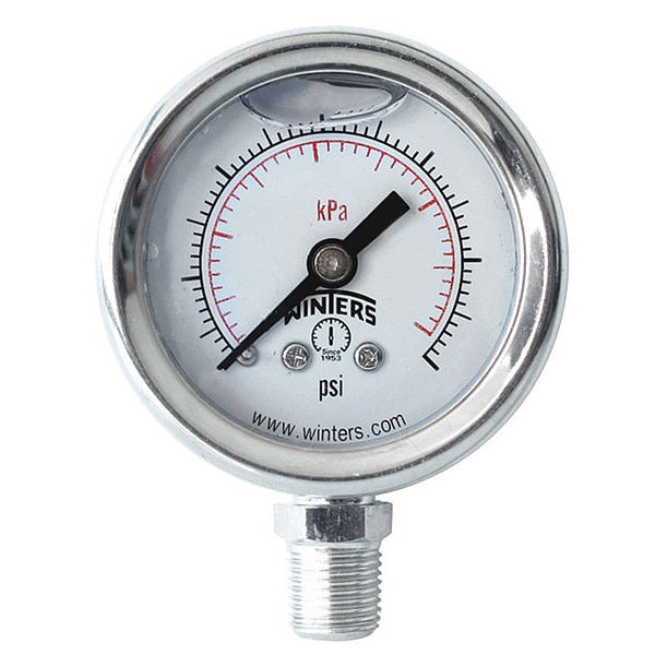 Pressure Gauge, 0 to 200 psi, 1/8 in MNPT, Silver