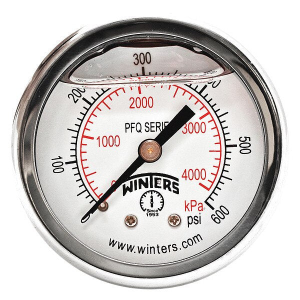 Pressure Gauge, 0 to 600 psi, 1/4 in MNPT, Silver