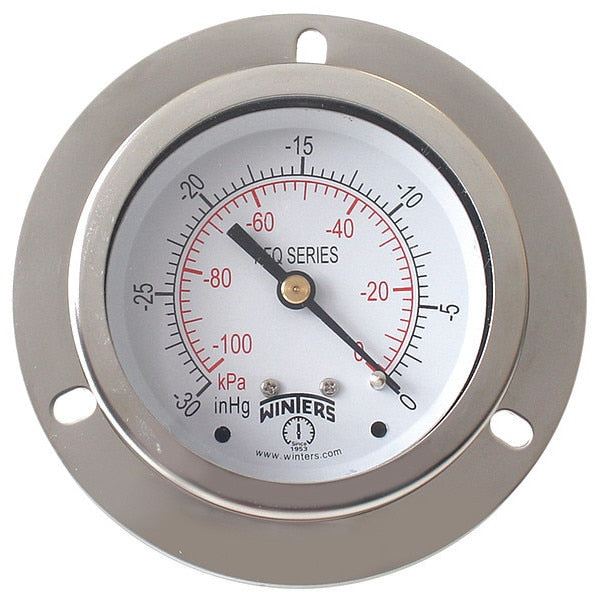 Vacuum Gauge, -30 to 0 in Hg, 1/4 in MNPT, Silver
