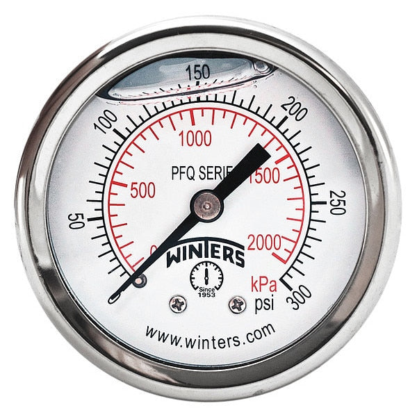 Pressure Gauge, 0 to 300 psi, 1/8 in MNPT, Silver