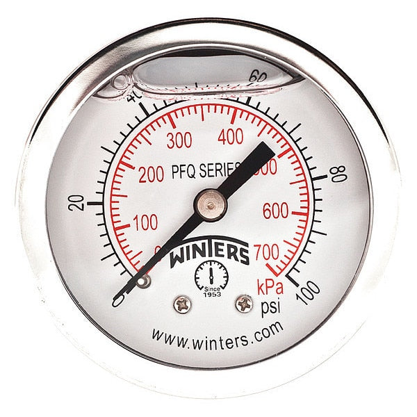 Pressure Gauge, 0 to 100 psi, 1/4 in MNPT, Silver