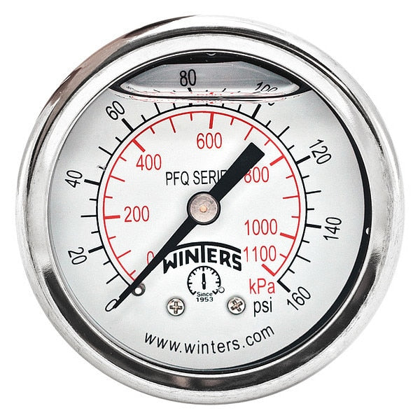 Pressure Gauge, 0 to 160 psi, 1/4 in MNPT, Silver