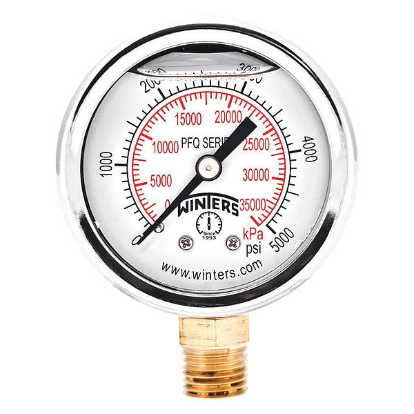 Pressure Gauge, 0 to 5000 psi, 1/4 in MNPT, Silver