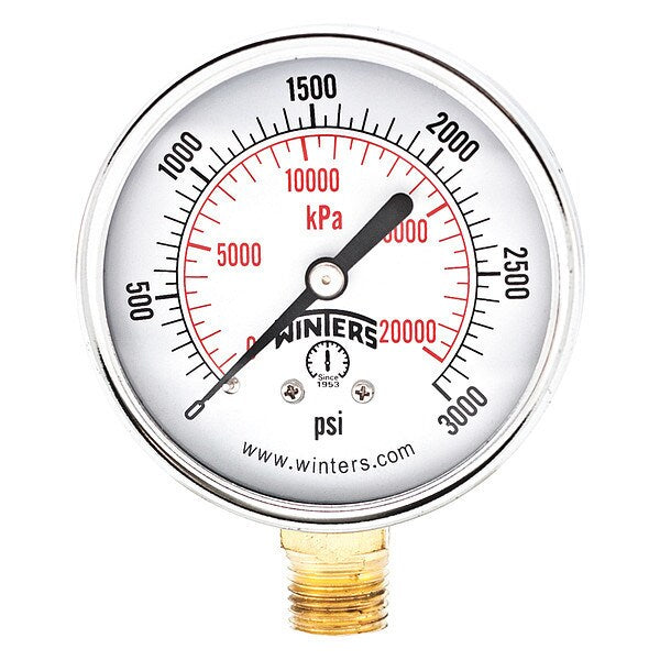 Pressure Gauge, 0 to 3000 psi, 1/4 in MNPT, Black