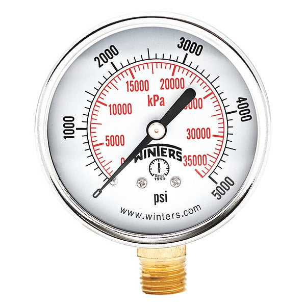 Pressure Gauge, 0 to 5000 psi, 1/4 in MNPT, Black
