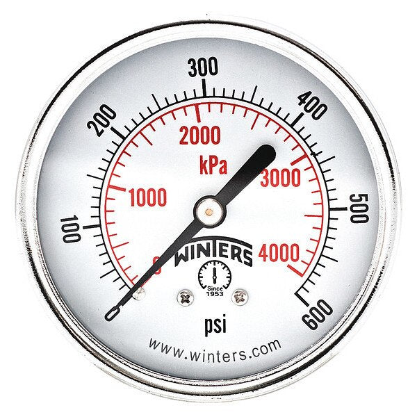 Pressure Gauge, 0 to 600 psi, 1/4 in MNPT, Black