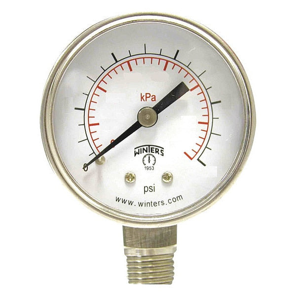 Pressure Gauge, 0 to 3000 psi, 1/8 in MNPT, Silver