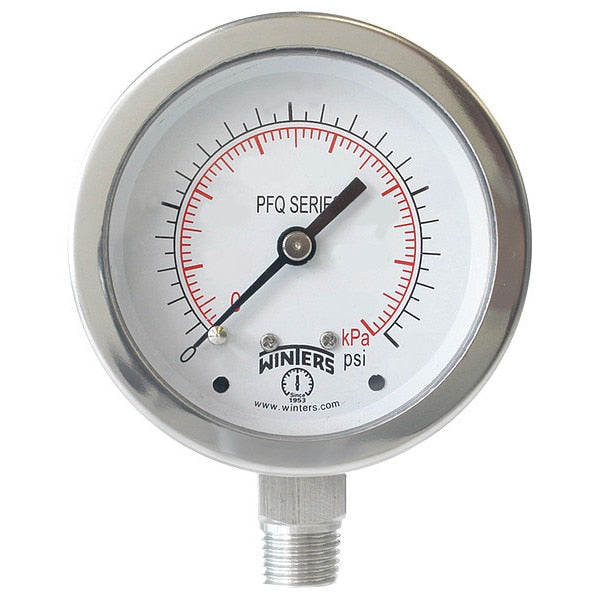 Pressure Gauge, 0 to 400 psi, 1/4 in MNPT, Silver