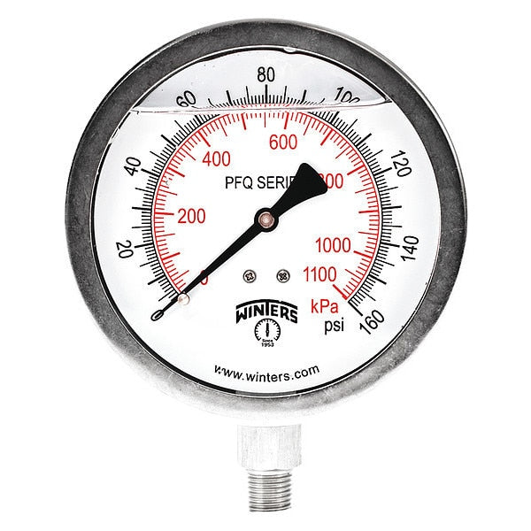 Pressure Gauge, 0 to 160 psi, 1/4 in MNPT, Silver