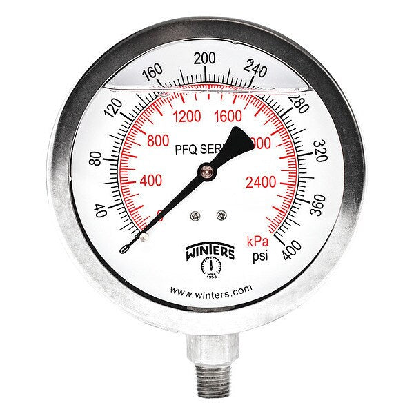 Pressure Gauge, 0 to 400 psi, 1/4 in MNPT, Silver