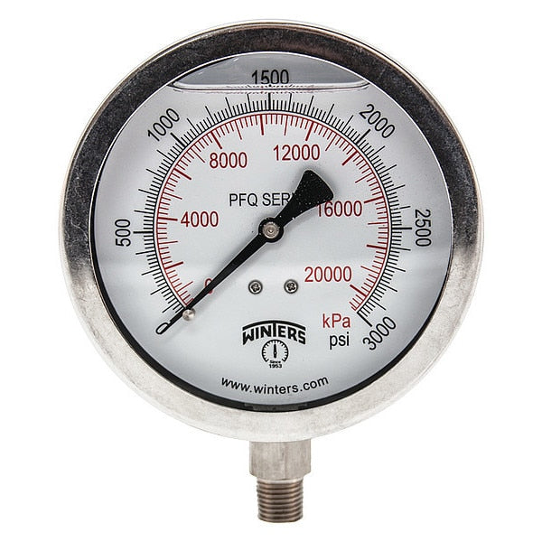 Pressure Gauge, 0 to 3000 psi, 1/4 in MNPT, Silver