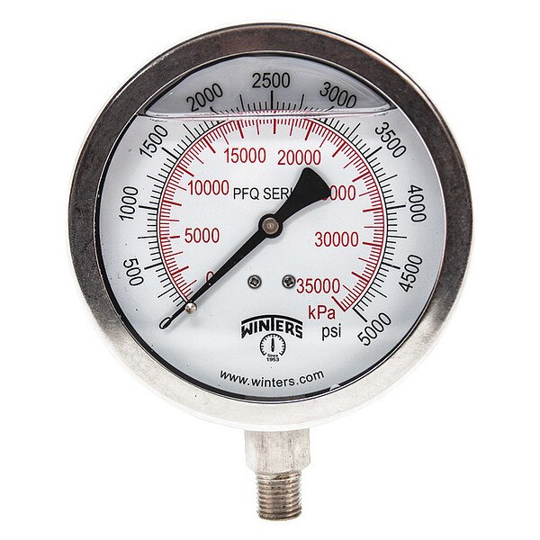 Pressure Gauge, 0 to 5000 psi, 1/4 in MNPT, Silver