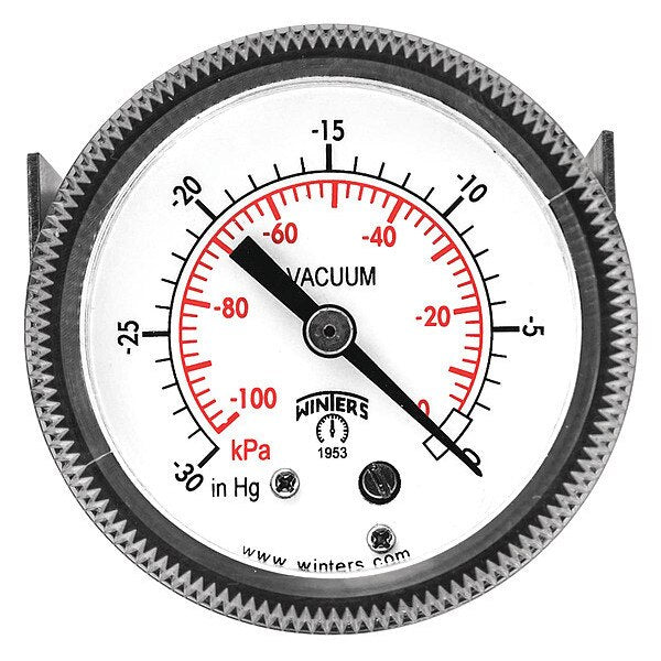 Vacuum Gauge, -30 to 0 in Hg, 1/8 in MNPT, Black