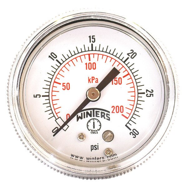 Pressure Gauge, 0 to 30 psi, 1/8 in MNPT, Black