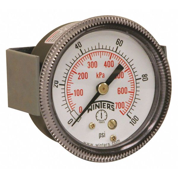 Pressure Gauge, 0 to 100 psi, 1/8 in MNPT, Black