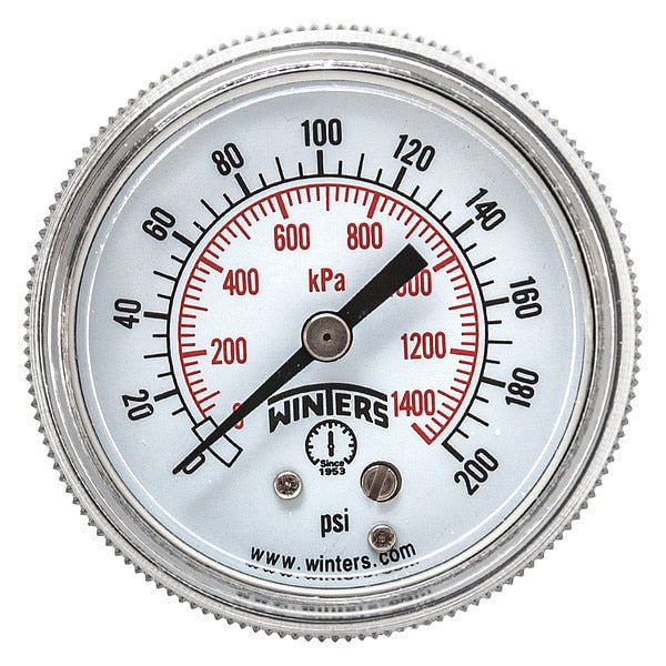 Pressure Gauge, 0 to 200 psi, 1/8 in MNPT, Black