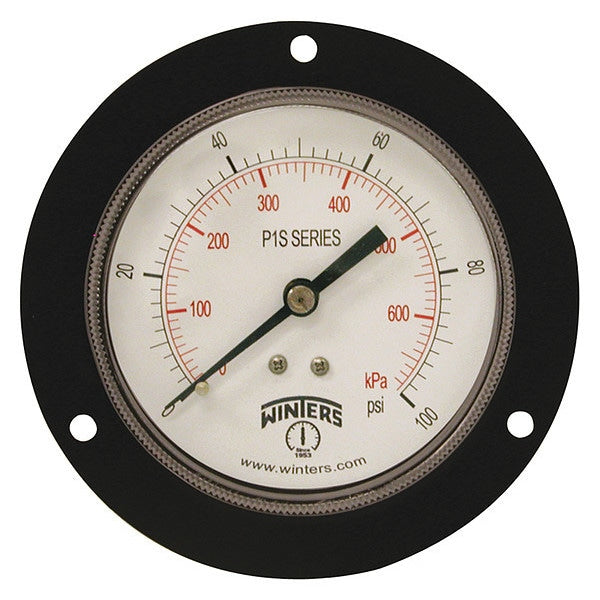 Pressure Gauge, 0 to 100 psi, 1/4 in MNPT, Black
