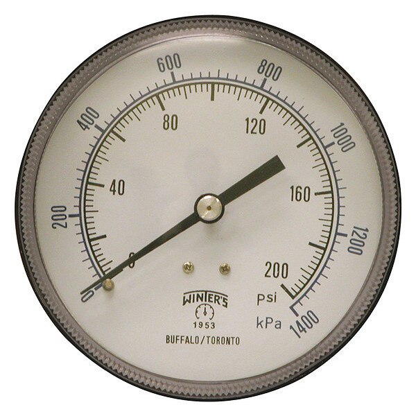 Pressure Gauge, 0 to 200 psi, 1/4 in MNPT, Black