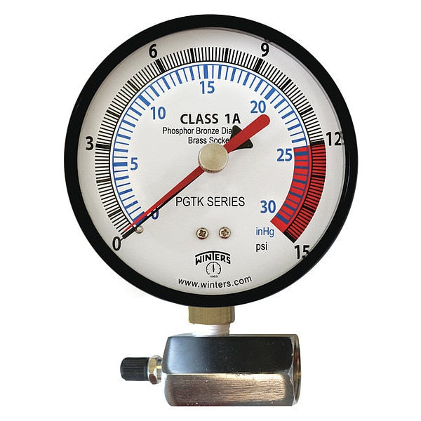 Pressure Gauge, 0 to 15 psi, 1/4 in MNPT, Black