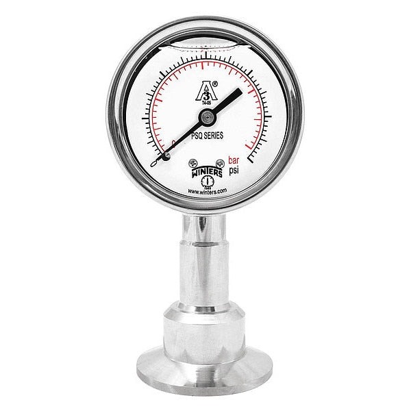 Pressure Gauge, 0 to 30 psi, 1 1/2 in Triclamp, Silver