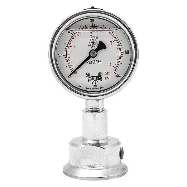 Pressure Gauge, 0 to 60 psi, 1 1/2 in Triclamp, Silver