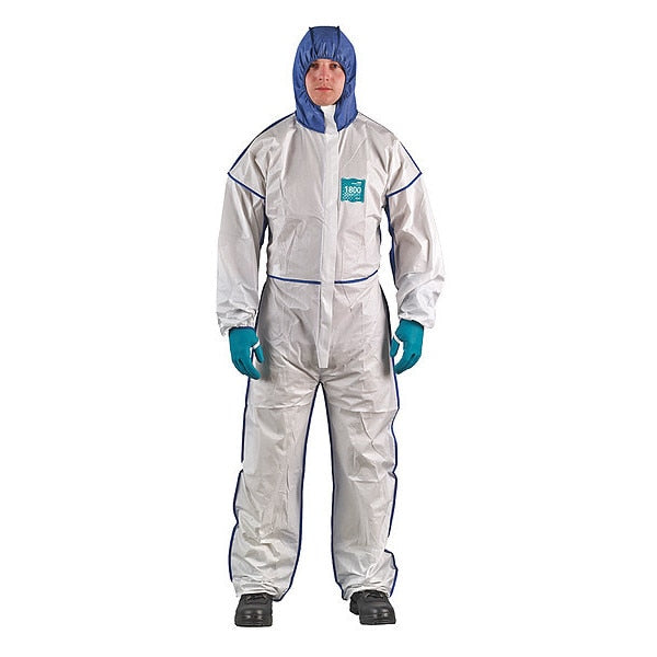 Hooded Coveralls, M, White/Blue, PK25