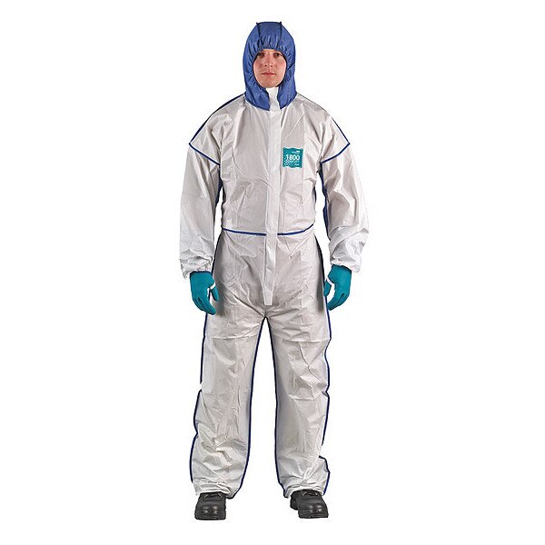 Hooded Coveralls, 2XL, White/Blue, PK25