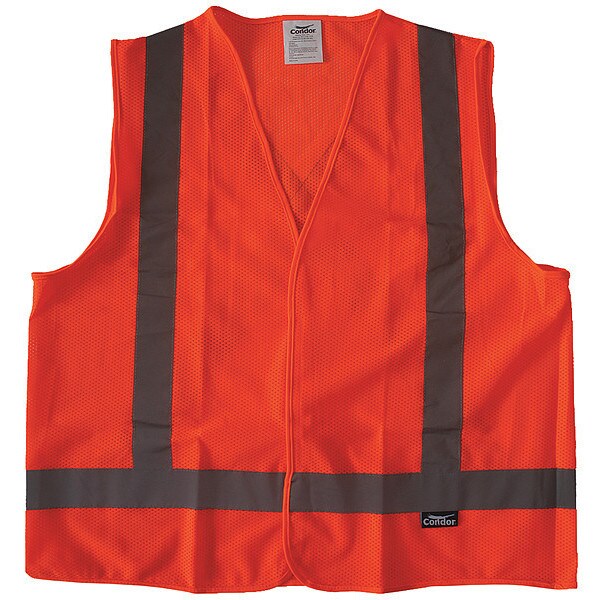 Safety Vest, Orange/Red, 2XL, Hook-andLoop