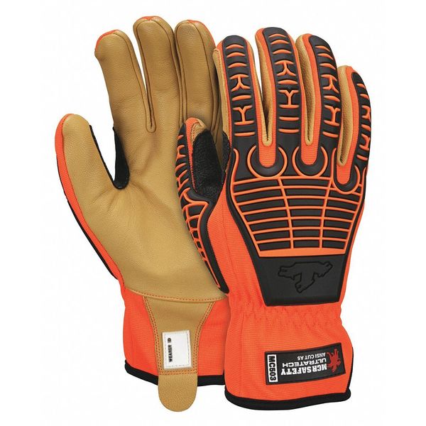 Hi-Vis Cut Resistant Coated Mechanics Gloves, A5 Cut Level, Uncoated, M, 1 PR